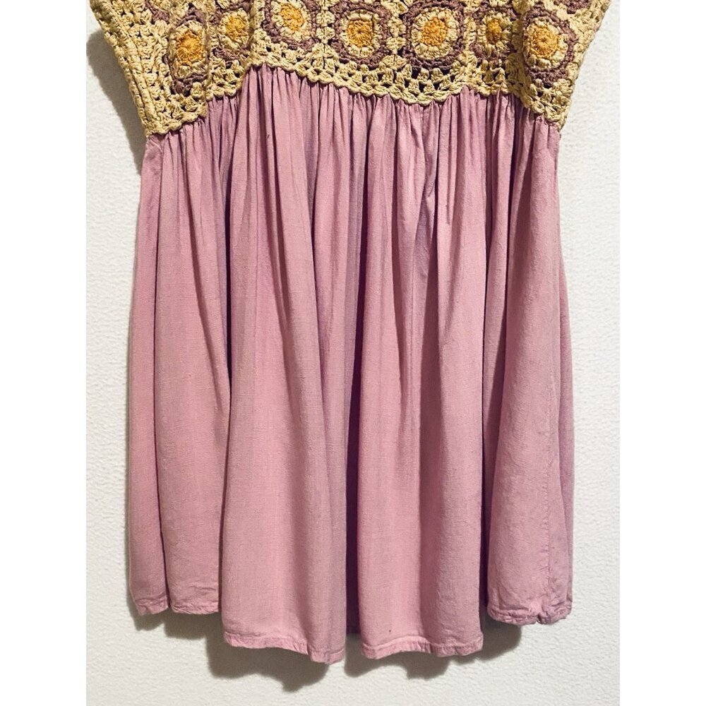 Asos Dress Womens 14 Purple Crochet Granny Squares Mini Babydoll Boho Festival - Picture 4 of 7